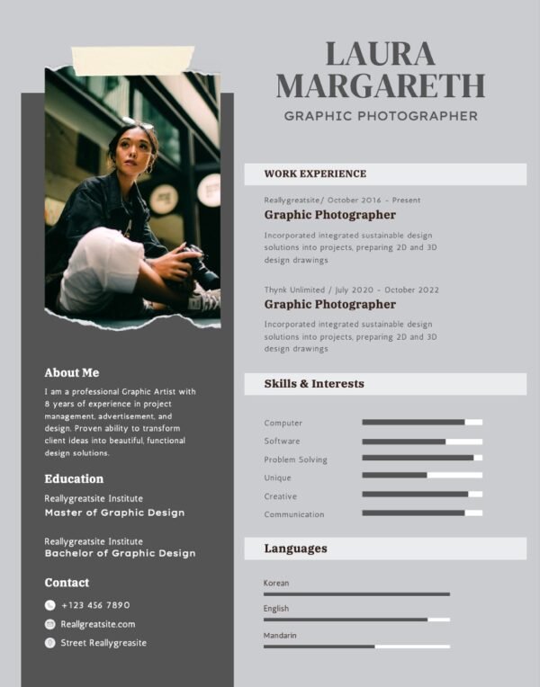 Professional Graphic Photographer Resume Template