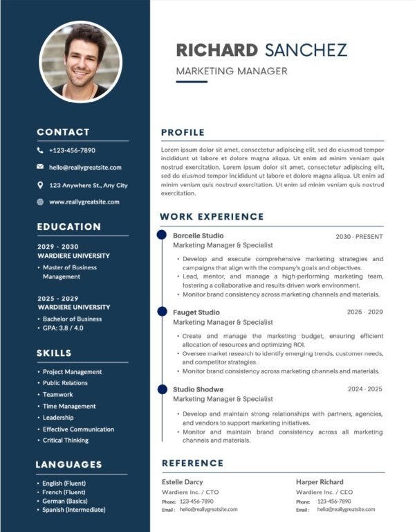 Professional Marketing Manager Resume Template